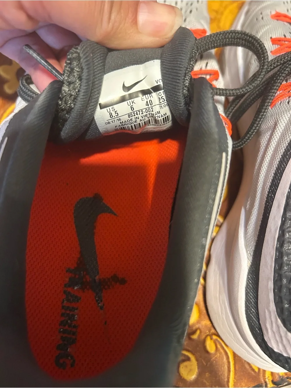 Nike White and Black Trainers with Orange Accents - Picture 5 of 5